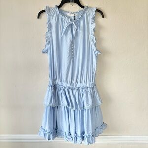 🎁5/$25 Mustard Seed Baby Blue Ruffle Trim Tiered Skirt Mini Dress